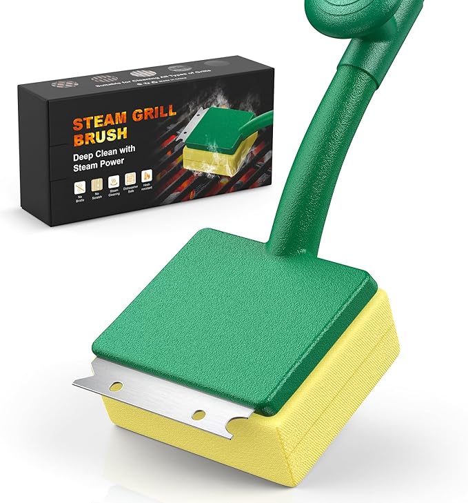 Vewaci 2 in 1 Grill Brush Bristle Free with Scraper, Steam BBQ Grill Brush for Outdoor Grill, 15.7" Extra Long Safe Grill Cleaner, Barbecue Brush for Cast Iron/Stainless-Steel Grates