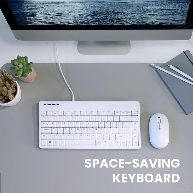 Perixx PERIBOARD-409WU US, Wired USB Mini Keyboard - White - US English