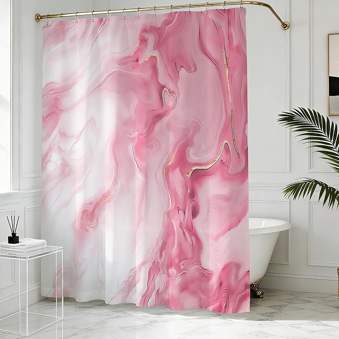 Mocsicka Shower Curtains for Bathroom, Pink Marble Shower Curtain for Bathroom, Pink and White Shower Curtain Modern Art Decor Waterproof Fabric Bath Curtain for Modern Bath Decor, 72 X 72 Inch