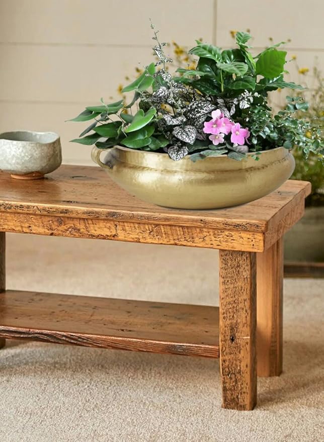 Serene Spaces Hammered Gold Handi Bowl - Brass Decorative Bowl for Diwali, Living Rooms, Weddings, Restaurants - 5.25" Tall, 15.75" Diameter - Fruit Bowl