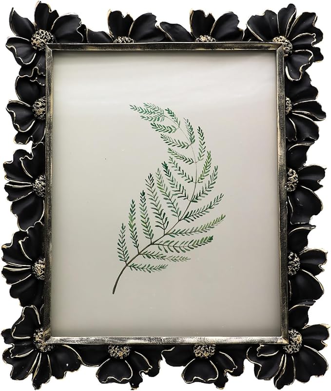 8x10 Vintage Picture Frame, Antique Black Ornate Photo Frame, for Tabletop and Wall Display, Decorative Floral Design Retro Home Decor, Old Fashioned Photo Gallery Art