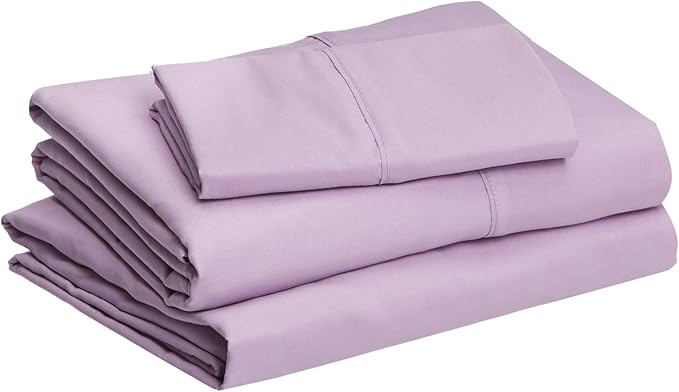Amazon Basics Lightweight Super Soft Easy Care Microfiber 3 Piece Bed Sheet Set With 14-inch Deep Pockets, Twin XL, Frosted Lavender, Solid