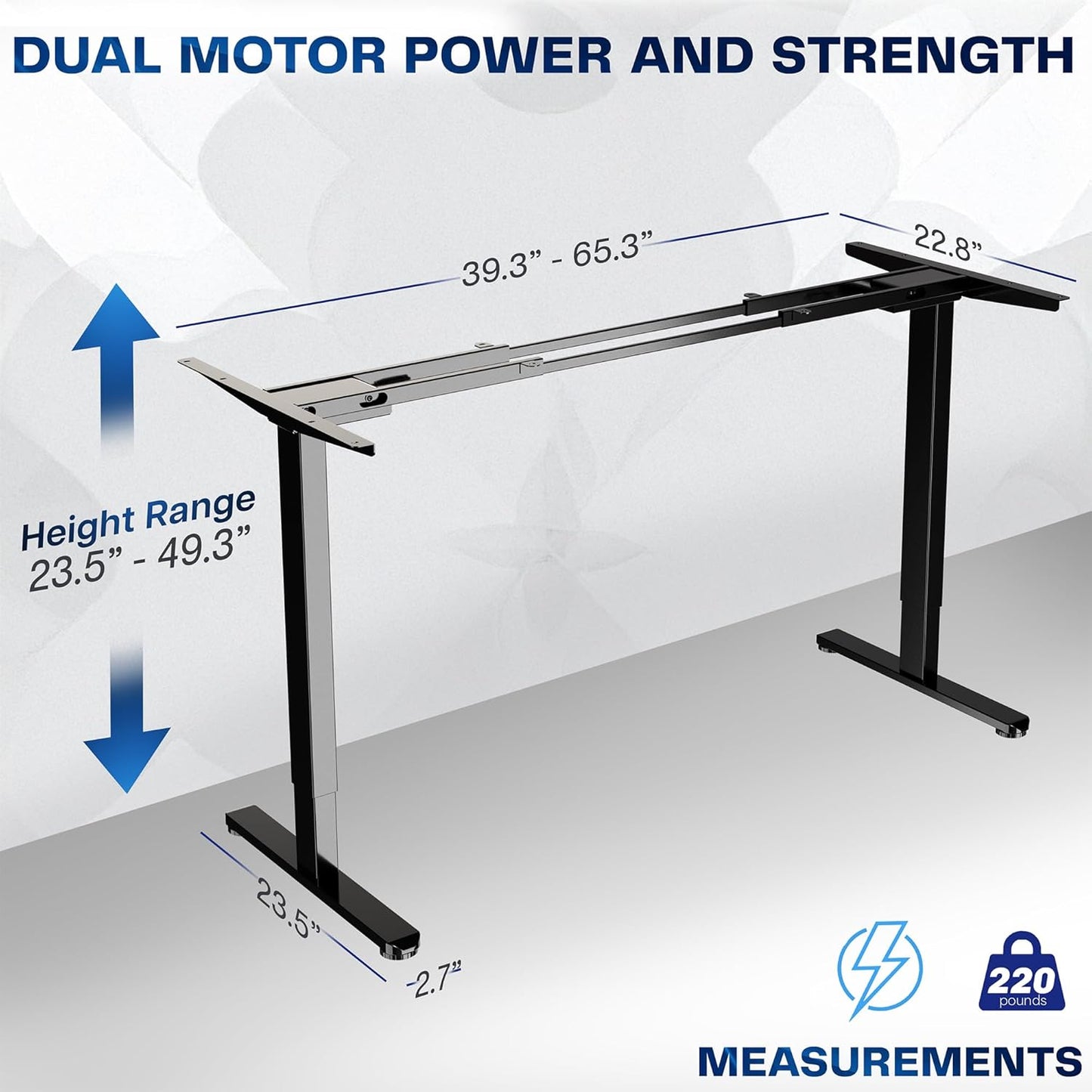 VIVO Electric Dual Motor Stand Up Desk Frame - Height Adjustable for 40-85 Inch Table Tops | Black, DESK-V103E