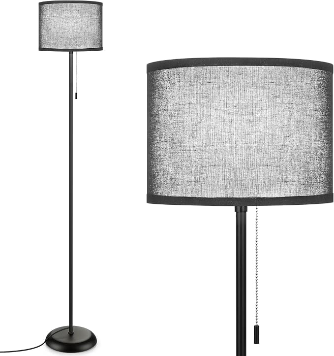 FOLKSMATE Floor Lamp for Living Room, LED Modern Simple Standing Lamp, Black Tall Lamps for Bedroom, Living Room, Office, Kids Room and Reading, Minimalist Pole Lamp with Shade, Without Bulb