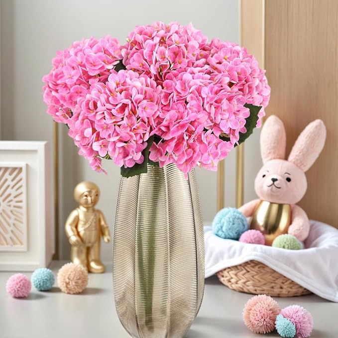 Kimura's Cabin 5Pcs 21inch Real Touch Artificial Hydrangea Flowers Lifelike Latex Hydrangeas Long Stem with Leaves Hydrangea Bouquet for Home Wedding Baby Shower Birthday Party Decoration（Rose Pink）