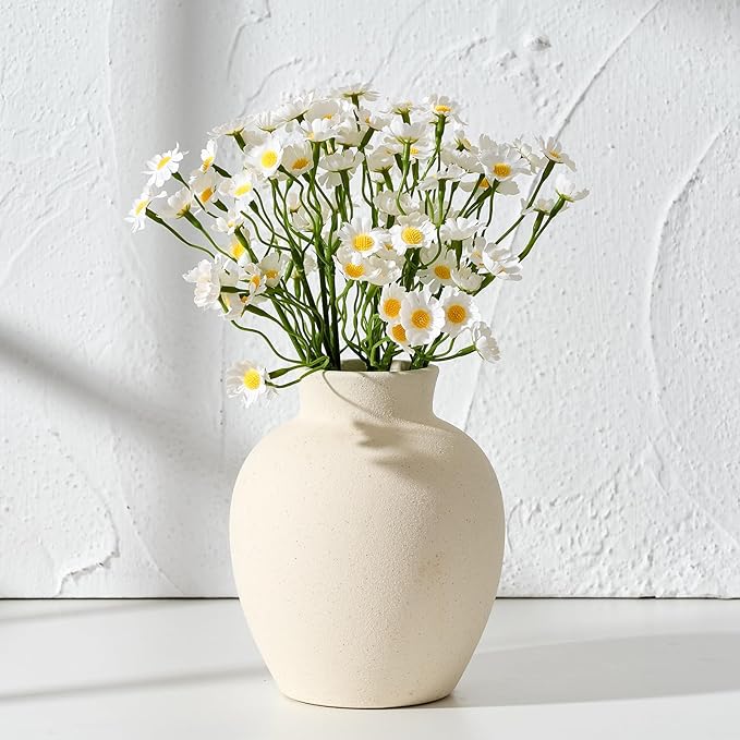 SIDUCAL Spotted Ceramic Modern Style Vase, 5.7 Inch Rustic Farmhouse Boho Vase for Home Decor, Terracotta for Table, Living Room, Wedding, Mantel Decoration, Speckled White