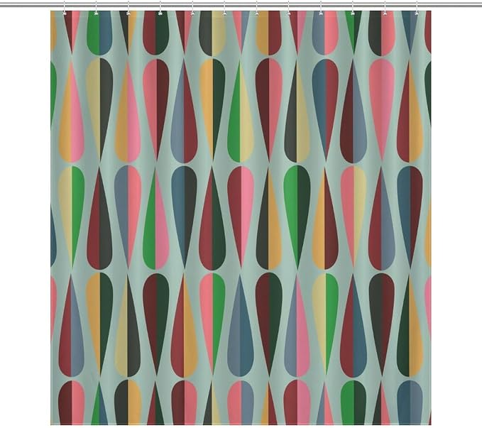 Mid Century Modern Shower Curtain,Retro Abstract Geometric Drop Shapes Art Style Shower Curtains Set for Bathroom Fabric Decorative Bath Curtain Washable Curtain Hooks, 72x72 in