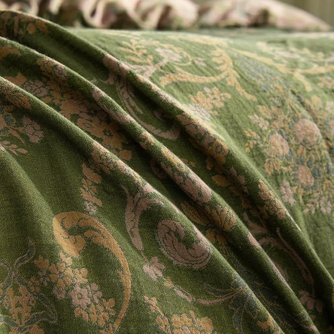 VM VOUGEMARKET Olive Green Duvet Cover Set King,Reversible Medallion Flower Print Bedding Set Linen Cotton Yarn-Dyed Textured Bohemian Duvet Cover with Zipper Closure