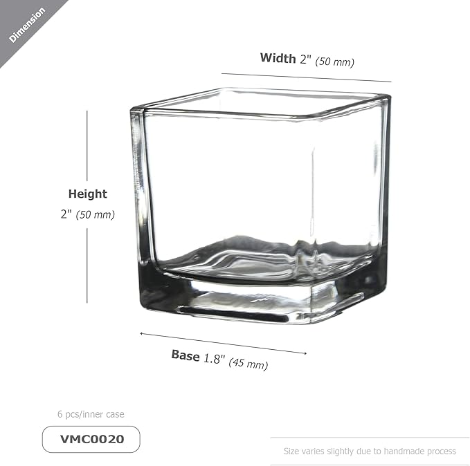 WGV 2 Inch Tea Light Votive Candle Holder, Clear, Square Cube 2”x2”, Small Tiny Bulk, Home Décor, Table Top, 24 Pcs