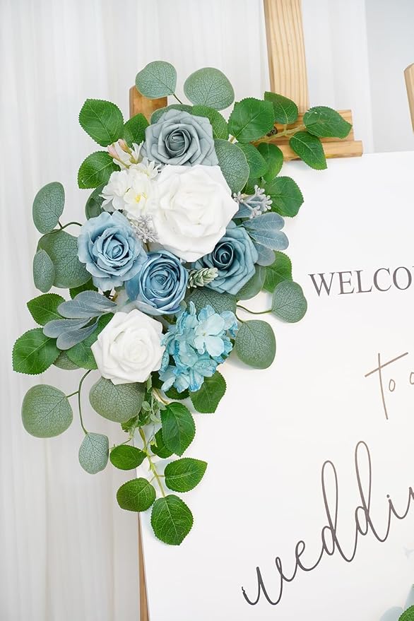 WEIERYUE(Pack of 2 Artificial Flowers Decorations,Artificial Arch Backdrop Garlandfor Ceremony Party Reception Entrance Welcome Easel Door Floral Decor Wall Home Entryway Outdoor(Blue of The Sky)