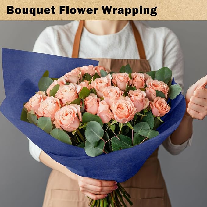RUSPEPA Light Navy Blue Kraft Wrapping Paper Roll, 17.5"x 393"(32.8'), Recyclable Blue Art Gift Wrap Paper for Birthday Gift Wrapping, Table Covering, DIY Crafting, Fathers Day Bouquet Flower, 80GSM