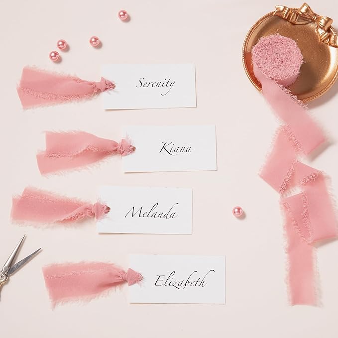 DORIS HOME Dusty Rose Chiffon Ribbon for Flower Bouquet, 1" x21Yd Fabric Ribbon for Gift Wrapping, Handmade Frayed Ribbon for Wedding Invitations/Christmas Decorations