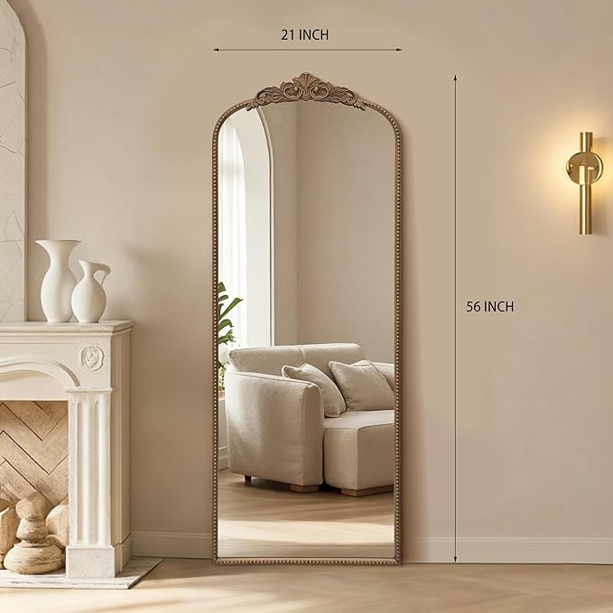 Micasso Gold Full Length Mirror: 21''x56'' Baroque Antique Floor Long Body Mirror - Traditional Ornate Vintage Mirrors for Wall/Dressing Room/Bedroom/Entryway/Hallway - Home Decor for Living Room