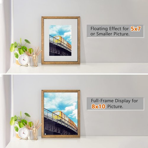 DLQuarts Floating Photo Frame - Double Glass Display for 11x14 Photos | Solid Wood, 2 Pack, Carbonized Brown