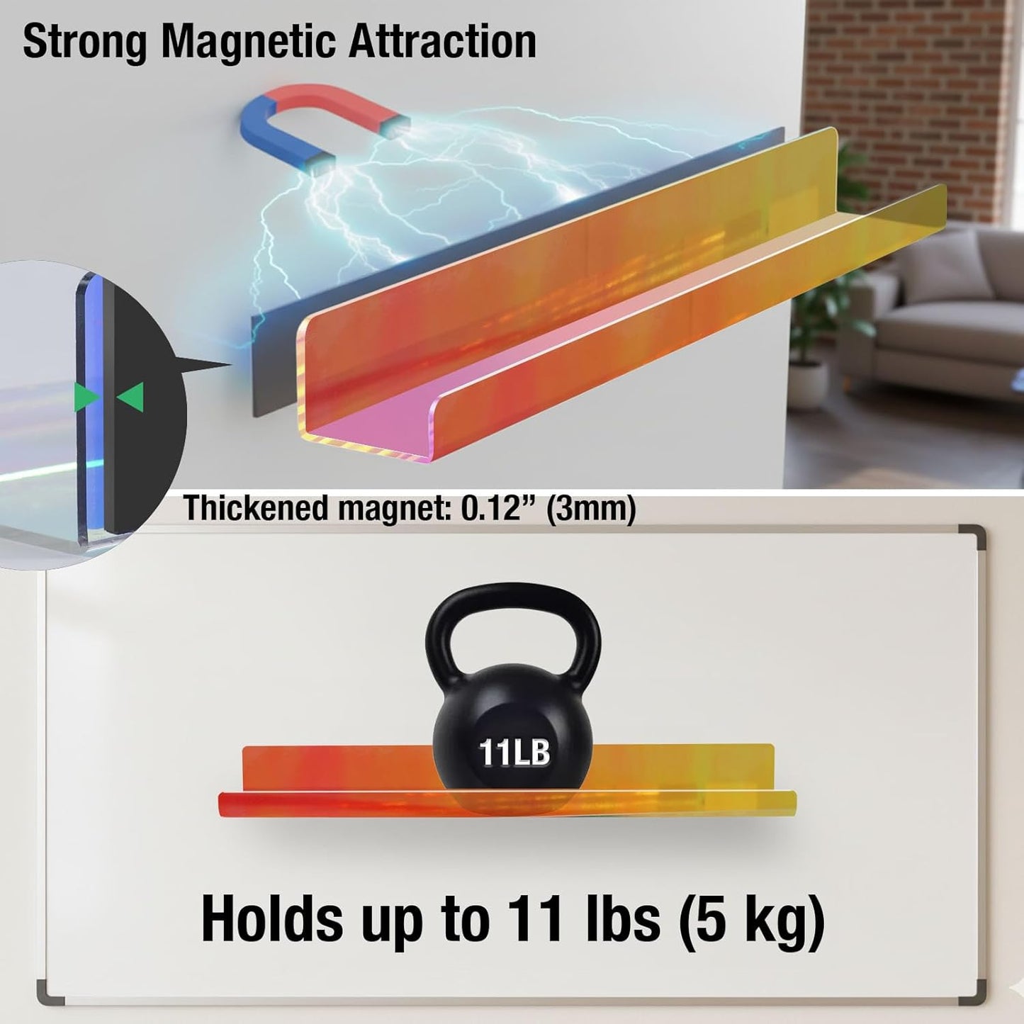 Skiennix Magnetic Book Shelf - Strong Adsorption Reusable Acrylic Display Holder | 2 Pcs Iridescent for Classroom & Office