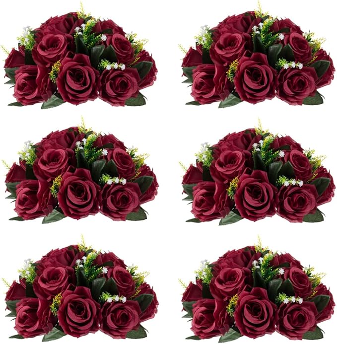 Flower Centerpieces for Wedding Tables: Wedding Table Decorations Burgundy Flower Balls Centerpieces for Engagement Cerebration Party Center Pieces 6 Packs
