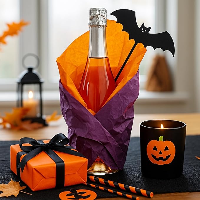 Qilery 500 Sheets Halloween Color Orange Black Tissue Paper Bulk for Gift Bags 15 x 20 Inch Acid Free Packaging Wrapping Decoupage Paper Sheets for Halloween Decor DIY Crafts, Costume Parties, Flower