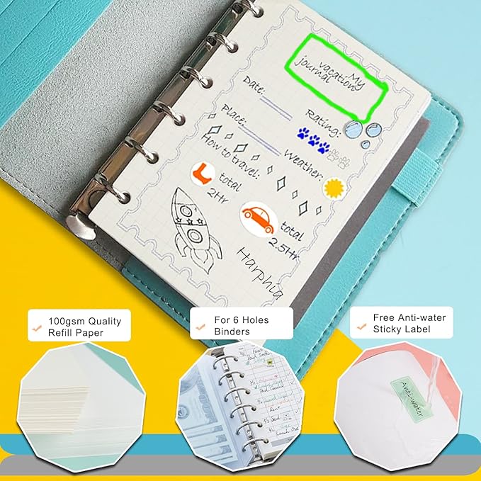 A7 Planner Refill,4 Pcs per Set, 360pages, Grid Mattrix Paper, with Label Stickers Gift,Mini Binder Refills,6 hole/100gsm Thick Paper/4.84 x 3.23'', Harphia