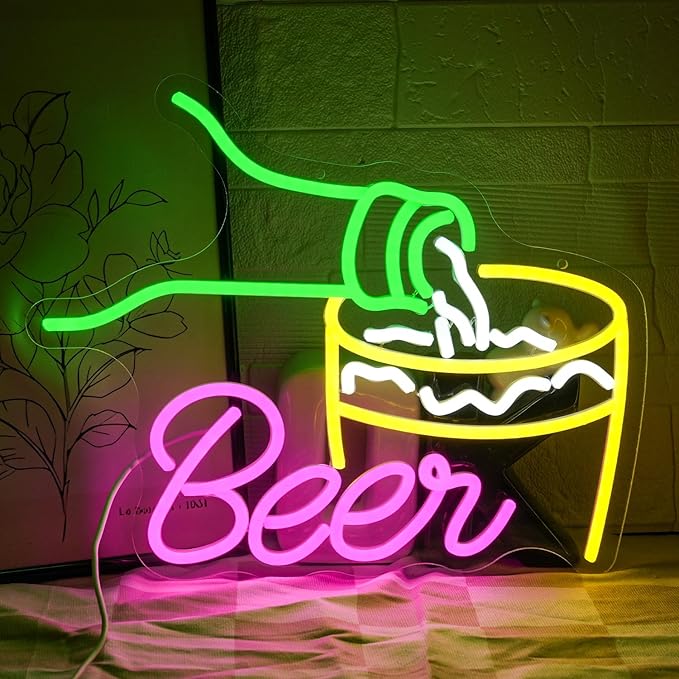 Beer Neon Signs for Wall Decor Colorful Bar Neon Sign Beer Pouring Led Sign Dimmable USB Beer Neon Light for Man Cave Beer Bar Kitchen Restaurant Shop Pub Nightclub Decoration