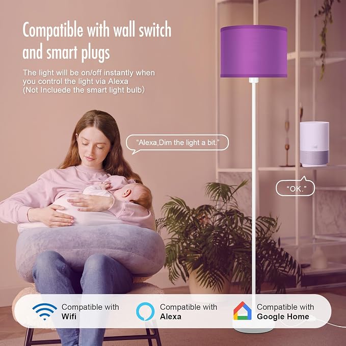 Floor Lamp for Bedroom, Purple Standing Lamp, Modern Stand Up Lamps with Lampshade, 59" Tall Lamp, Foot Switch, Small Corner Lamp Decor for Kids Room, Living Room , Den, Office(NO Bulb,E26 Base)