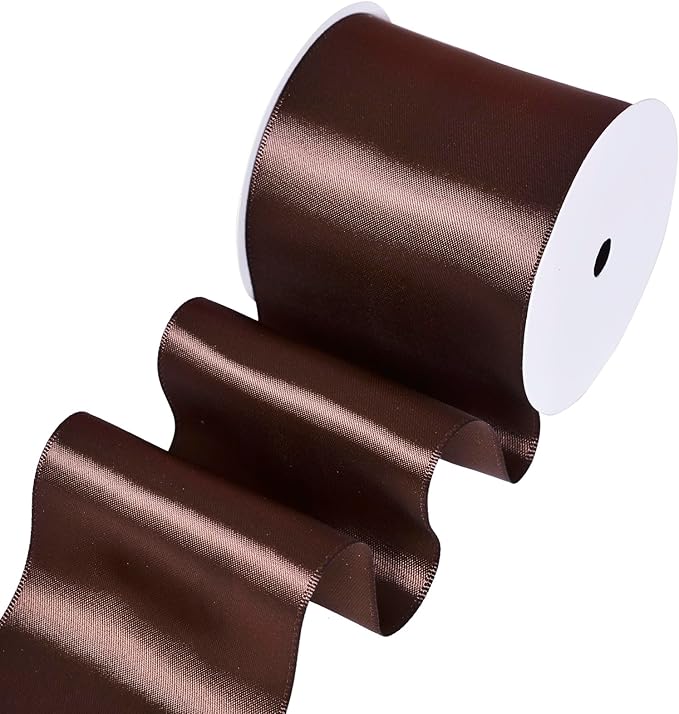 YAMA Brown Double Faced Satin Ribbon, 3 Inch 10 Yards, Great for Crafts Bows Flower Bouquet Wedding Home Decor Gift Wrapping