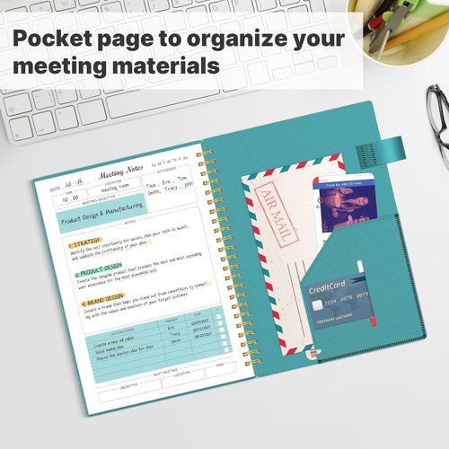 Regolden Meeting Notebook - Action Items & Project Planner | 160 Pages (7”x10”) - Teal for Work & Office