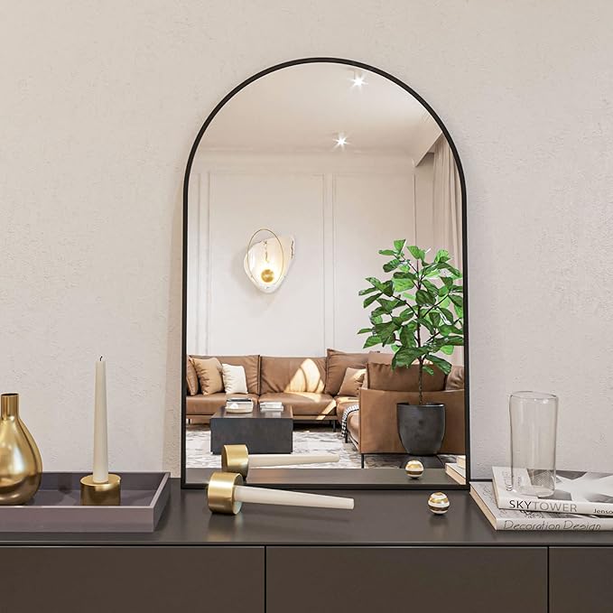 HARRITPURE Wall Mounted Mirror Arch Mirror for Bathroom,Vanity Mirror Aluminum Alloy Metal Frame Home Decor for Bathroom Bedroom Living Room Entryway (Black-2Pcs, 24“*36”)