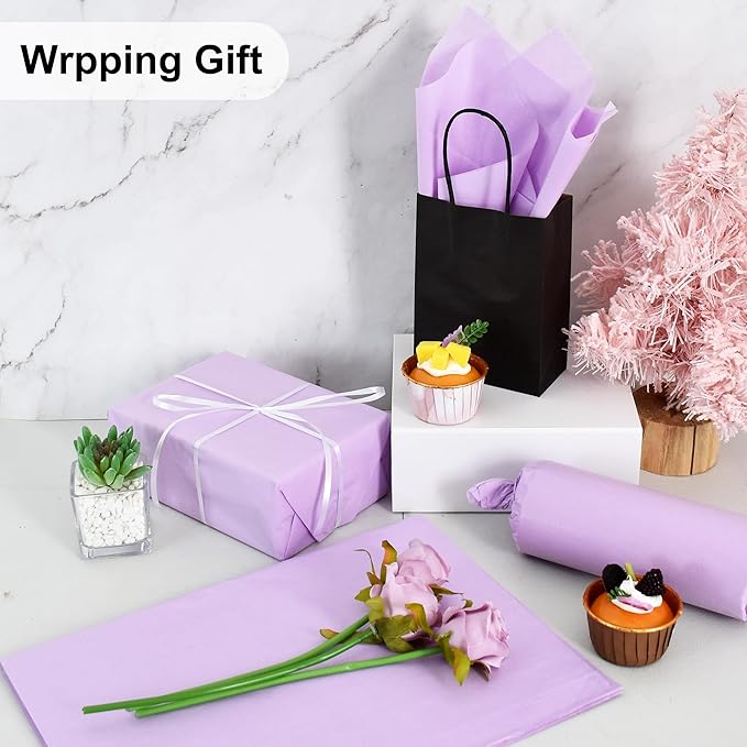 BEISHIDA 100 Sheets Purple Tissue Paper Bulk, Wrapping Tissue Paper for Gift Bags, 14 x 20 Inch Gift Wrap for Birthday Wedding Graduation DIY Crafts Holiday Flowers