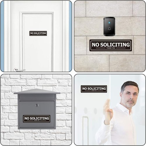 Regine Switzerland No Soliciting Sign - Weather Resistant Metal Door Signs | 2 Pack, Black 7x2 Inches