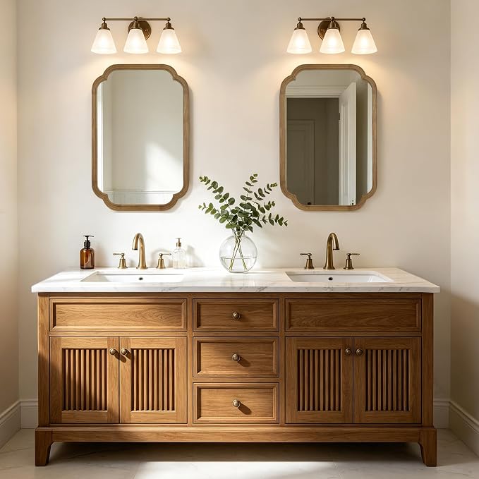 WallBeyond 20" x 30" Wood Mirror Rounded Corner Arch Wall Mirror with Wood Frame for Entryway, Living Room or Bedroom Home Decor [20" x 30" Natural Color]