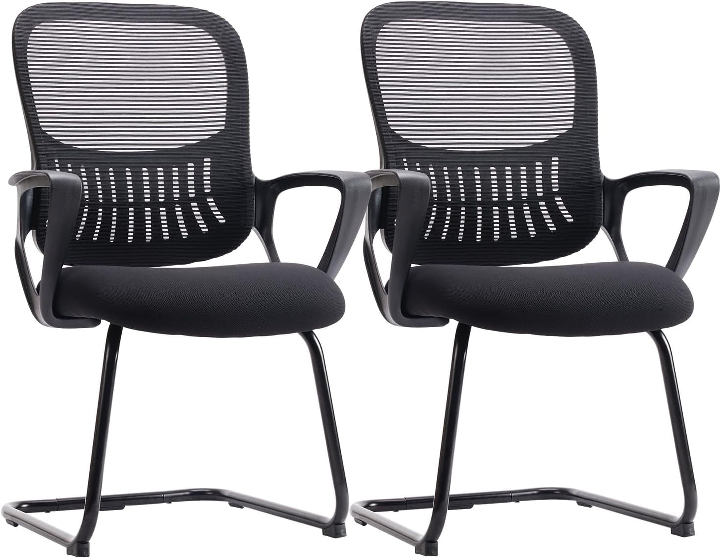 Sweetcrispy Reception Chair - Stationary Mid Back Mesh with Lumbar Support | Set of 2 in Modern Black