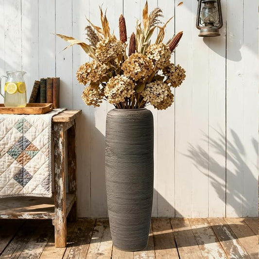 Vintage Ceramic Floor Vase – 23.6 Inch Distressed Glazed Oversized Floor Urn, Rustic Country Decor for Entryway, Living Room & Corner