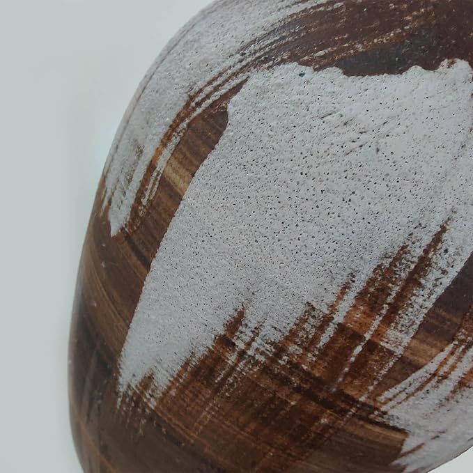 Rustic Pottery Vase - 10" Handmade Brown and White Farmhouse Vase with Handle, Unique Boho vase, Decorative Neutral Vases Home Decor, Vintage Ceramic Flower vases for Living Room, Kitchen Decor