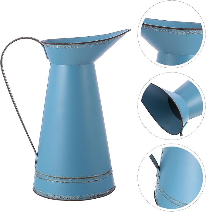 BESPORTBLE Multifunctional Large Blue Iron Flower Container Decorative Bucket for Home and Garden Stylish Rustic Planter for Dried and Flowers French Country Flowerpot Bucket for Floral Decor