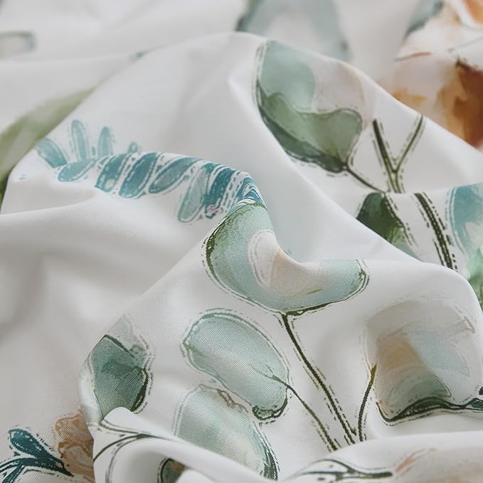 100% Cotton Duvet Cover Queen Size – Eucalyptus Botanical Print Green Floral Duvet Cover Set, 3-Piece Soft Breathable Natural Premium Cotton Bedding Set for All Seasons