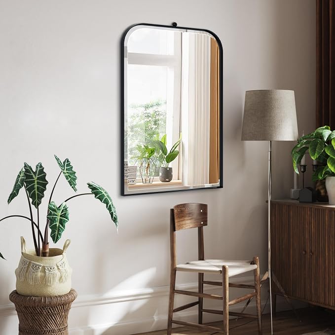 POZINO Beveled Bathroom Mirror, 22"x35" Vanity Mirror with Stainless Steel Frame, Modern Rectangle Wall Mirrors for Entryway Hallway Bedroom Fireplace Living Room