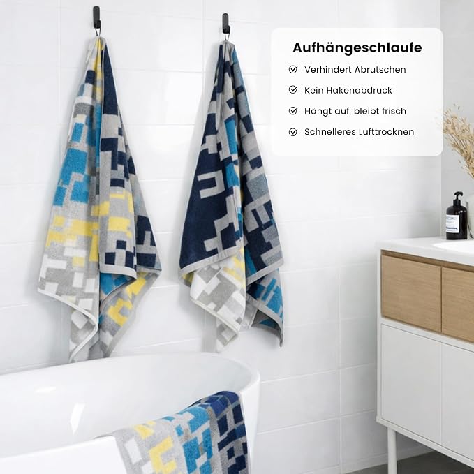 SEMAXE Bath Towel Set, 12 Piece Cotton Towel Set for Bathroom, More Towels for Family Use, Quick Dry with Hanging Loops, Easy Care, Geometric Pattern