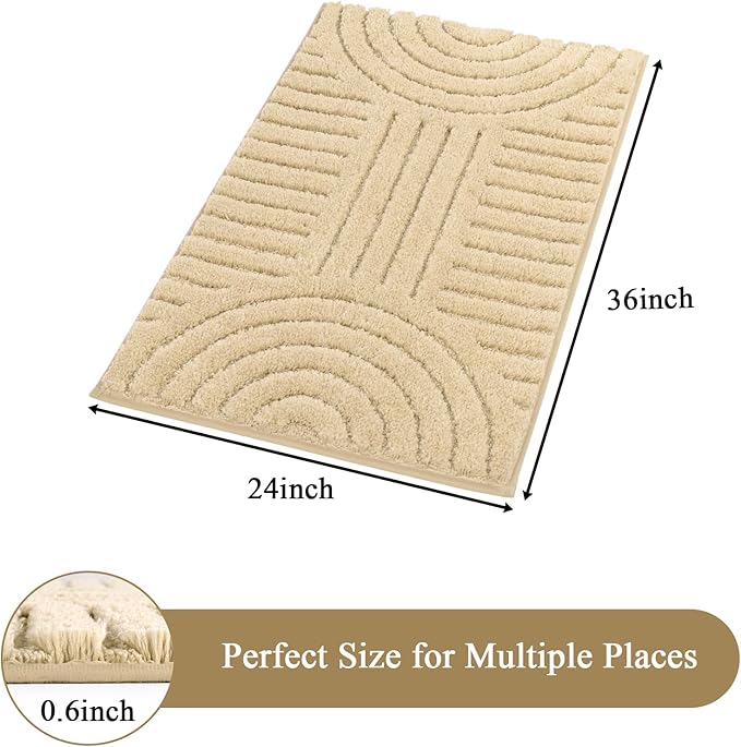 SHACOS Boho Bathroom Rugs 24"x36" Extra Soft Absorbent Microfiber Bath Mats Home Decor Non Slip Bath Rugs Machine Washable Shaggy Carpet for Bath Room Floor Shower Bathtub, Beige 2' x 3'