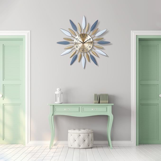 Lafocuse 23 Inch Silent Large Wall Clock for Living Room Décor, Decorative Mid Century Wall Clock, Sunburst Starburst Wall Clocks Battery Operated, Modern Art Deco
