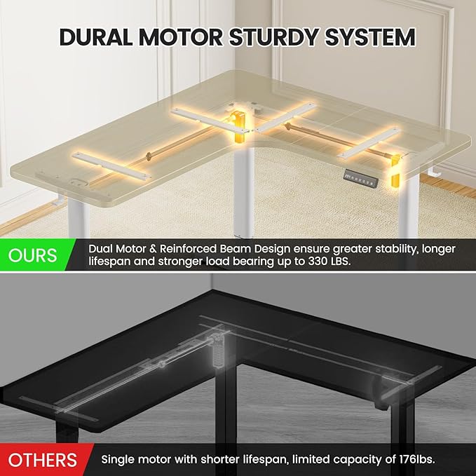 Flycity Electric L Shaped Standing Desk Adjustable Height, 63" x 55" Corner Stand Up Table, Home Office Desk, Dual Motor Sit Stand Desk, Computer Desk with 3 Memory Preset & Lock, Maple