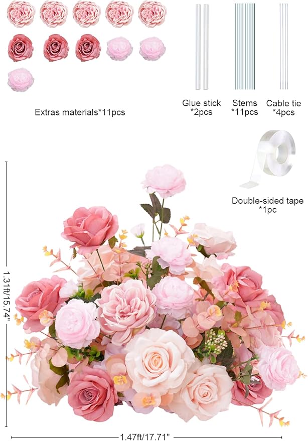 2pcs 17inch Pink Free Standing Flowers Ball Bouquet Artificial Rose Arrangements Balls for Wedding Centerpieces Tables Chair Aisle Runner Flowers Decorations