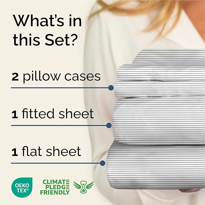 Striped Sheets - Black & White Striped Sheets - 1 Flat & 1 Fitted & 2 Pillowcases w/ Deep Pockets – Wrinkle & Fade Free - Soft, Breathable and Cooling – Luxury Pinstripe Bedding - King Size Bed Set