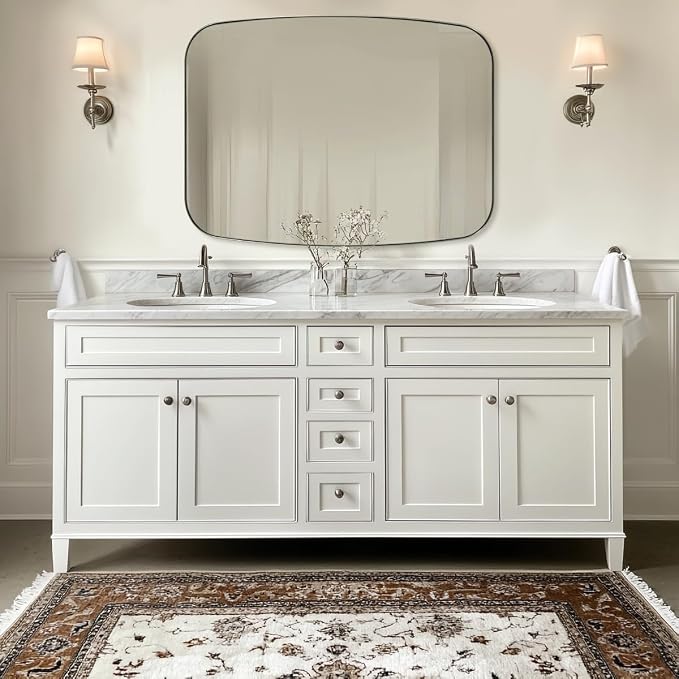 ANDY STAR Brushed Nickel Oblong Mirror, 36x48 Inch Brushed Nickel Oval Mirror for Bathroom with Stainless Steel Metal Frame, Wall Mouned for Bathroom, Living Room, Entryway