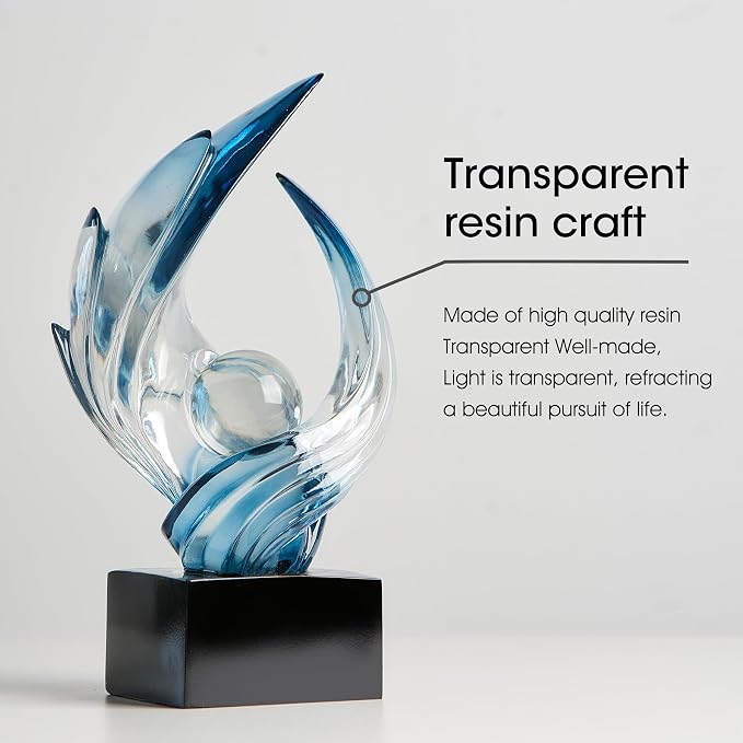 Modern Abstract Resin Sculpture, 11" H x 5.1" W Transparent Navy Blue Art Statue for Home Decor, Office Desk Living Room Bookshelf TV Stand Centerpiece Decorations, Unique Gift Idea