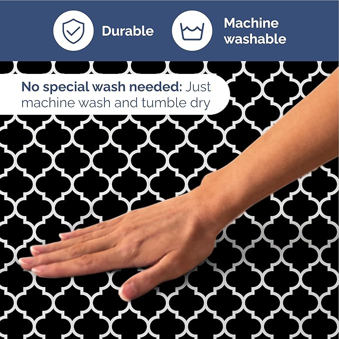 Black Geometric Bed Sheets - 1 Flat & 1 Fitted Sheet & 2 Pillowcases w/ Deep Pockets – Wrinkle & Fade Free- Ultra-Soft, Breathable and Cooling - Luxury Moroccan Bed Set – King Size - Black Quatrefoil