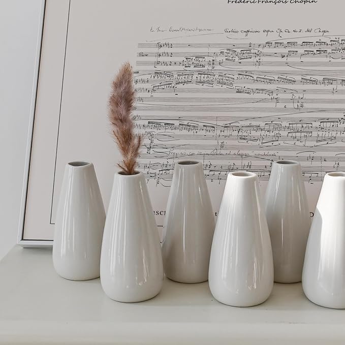 Modern White Ceramic Vase Set of 16 for Living Room Bedroom 5.1'' Minimalist Fresh Flower Vases for Home Decor Office Fireplace Centerpieces Nordic Style Gift for Fake Plant 16 Pack