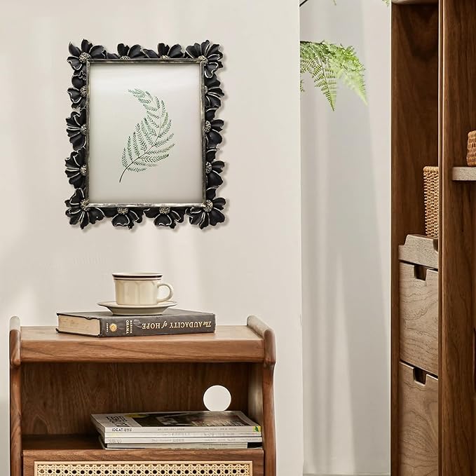 8x10 Vintage Picture Frame, Antique Black Ornate Photo Frame, for Tabletop and Wall Display, Decorative Floral Design Retro Home Decor, Old Fashioned Photo Gallery Art