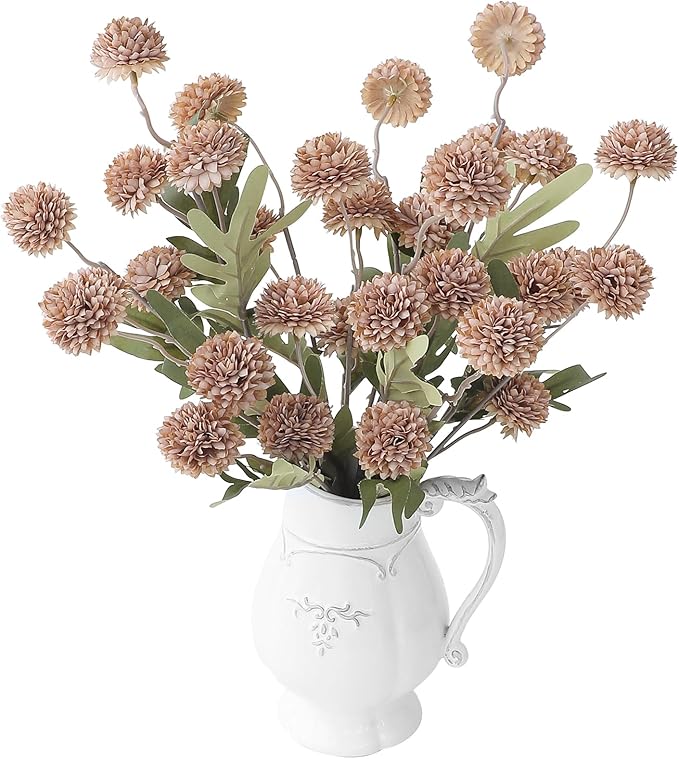 Floroom 6pcs Light Taupe Faux Silk Mums Artificial Flowers, Bulk Fake Small Mini Chrysanthemums with Stems for DIY Wedding Centerpieces Floral Arrangements Vase Fillers Home Decorations
