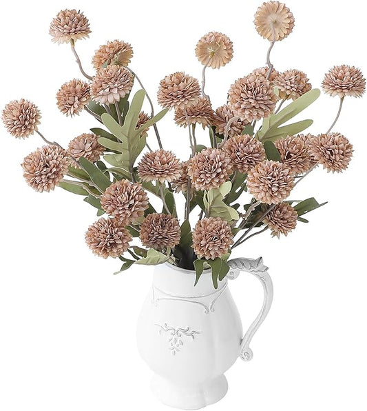 Floroom 6pcs Light Taupe Faux Silk Mums Artificial Flowers, Bulk Fake Small Mini Chrysanthemums with Stems for DIY Wedding Centerpieces Floral Arrangements Vase Fillers Home Decorations