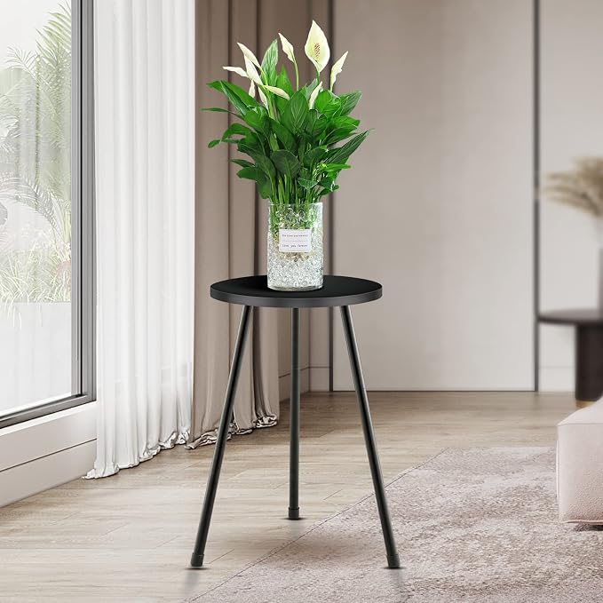 KINNARY Tall Plant Stand, Mid Century Wood Indoor Plant Stand Black Plant Table for Flower Pots, Metal Plant Holder, Modern Home Decor Small Round Side End Table (11.8"x20")
